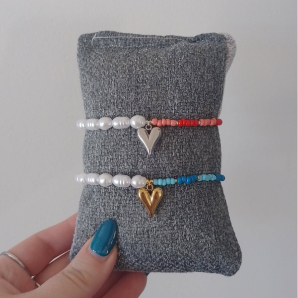 Stainless steel zoetwater parel hartjes armbanden