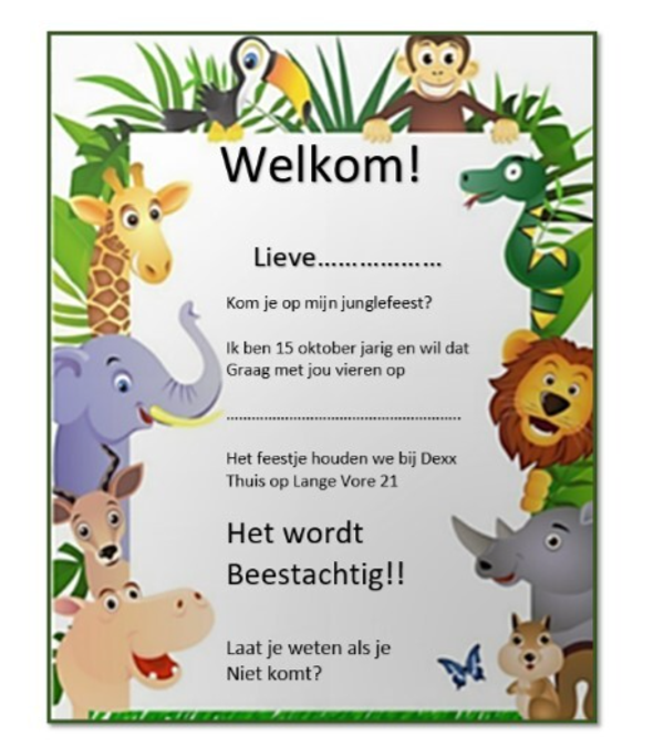 uitnodiging junglefeest