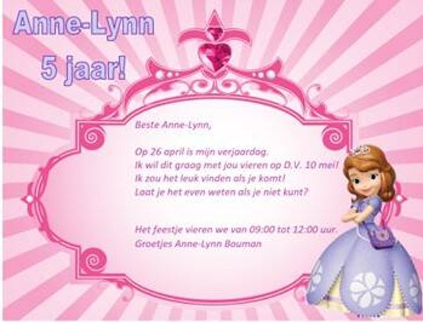 Uitnodiging prinsessenfeest 2