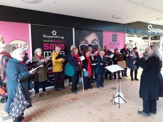 East Lancs Clarion Choir, singing in Burnley town centre.