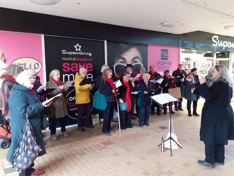 East Lancs Clarion Choir, singing in Burnley town centre.