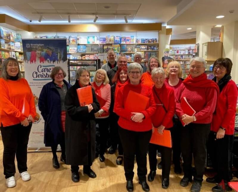 Birmingham Clarion Singers singing at Waterstones