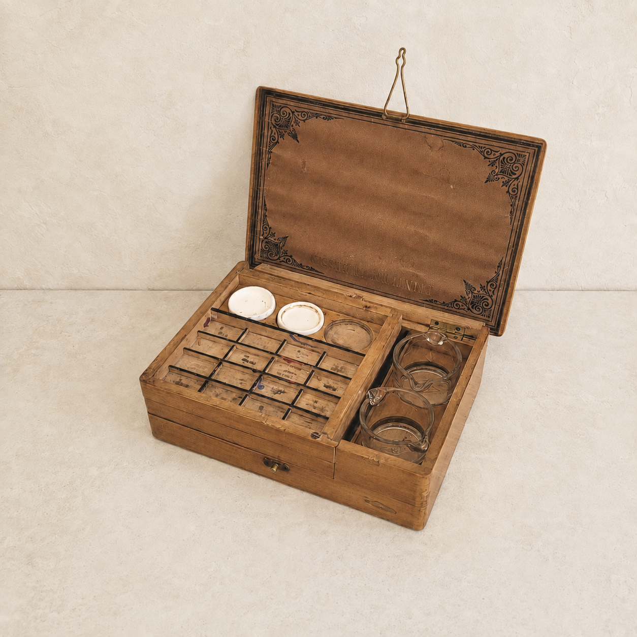 Boîte à aquarelle ancienne de voyage – Fin XIXe siècle / Début XXe siècle