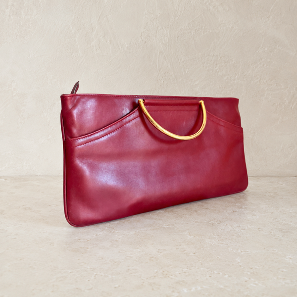 Sac à main bordeaux à poignées dorées transformable en pochette – Élégance et raffinement intemporel