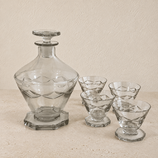 Ensemble carafe et verres en cristal ciselé – service vintage élégant – pièce vendue