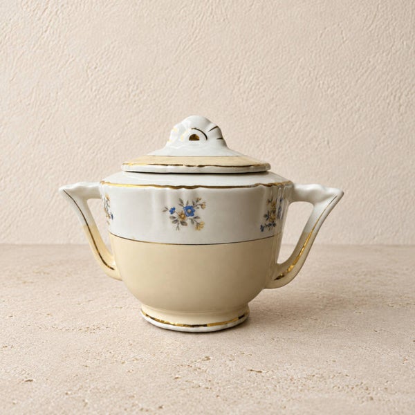 Sucrier ancien en porcelaine à motif floral – vaisselle vintage élégante