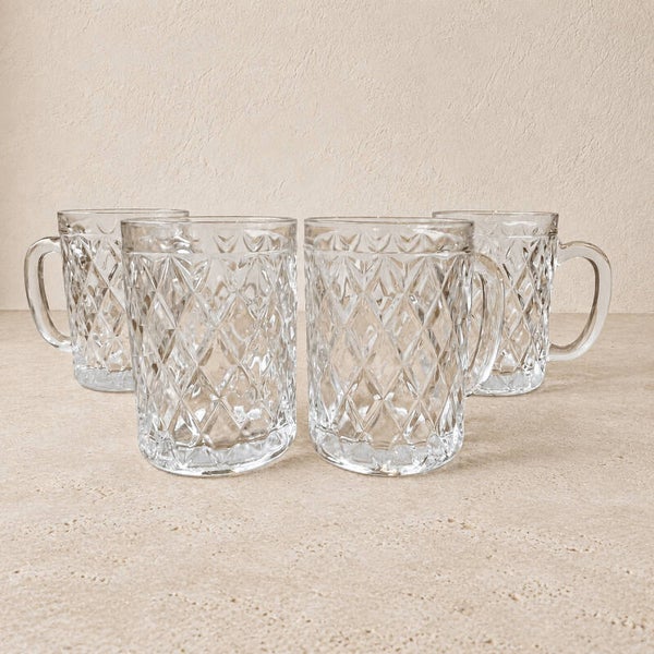 Ensemble de 4 chopes en verre ciselé – verrerie vintage pour table