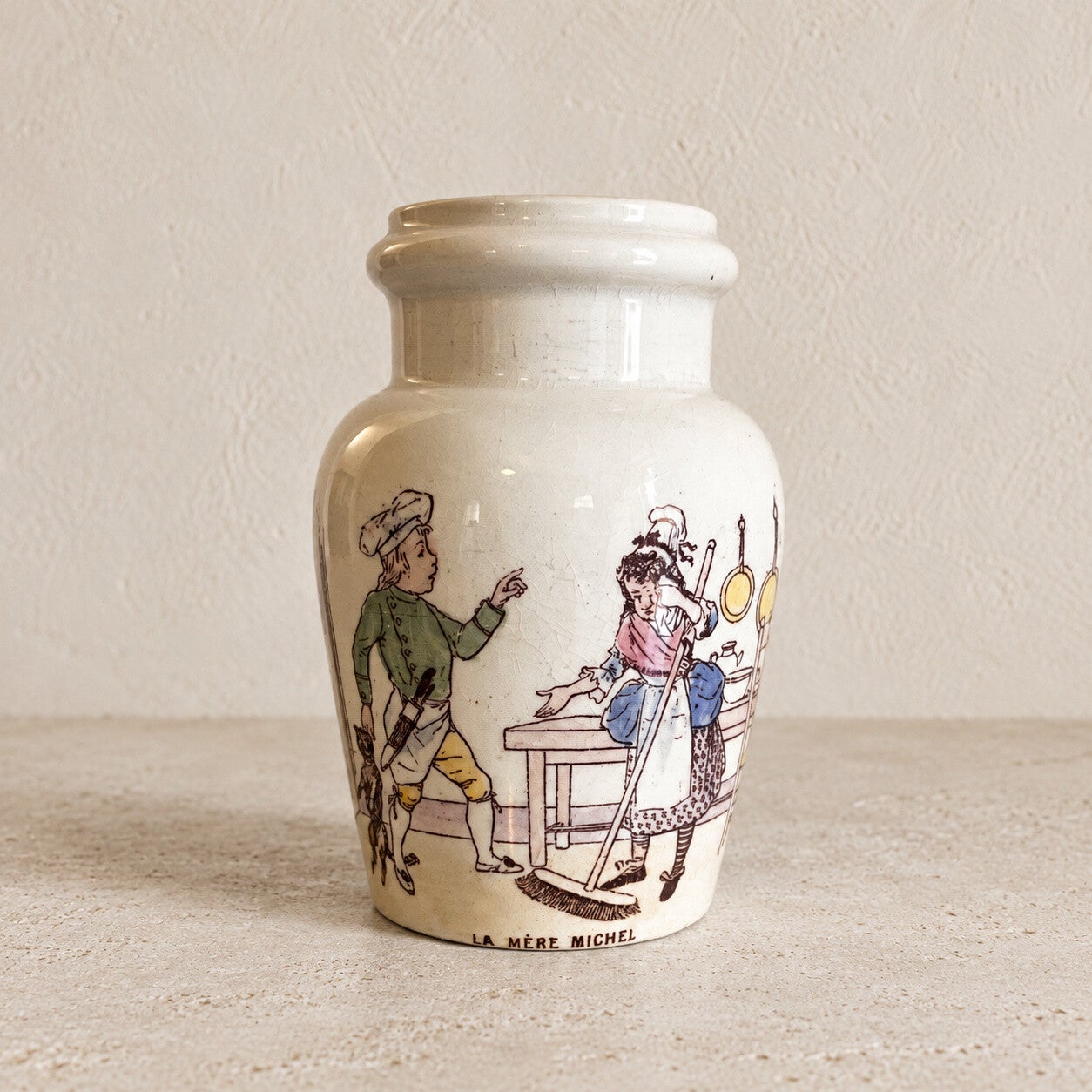 Pot à moutarde ancien “La Mère Michel” – faïence de Lunéville