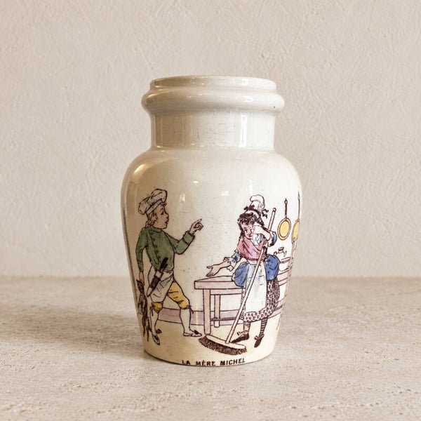 Pot à moutarde ancien “La Mère Michel” – faïence de Lunéville