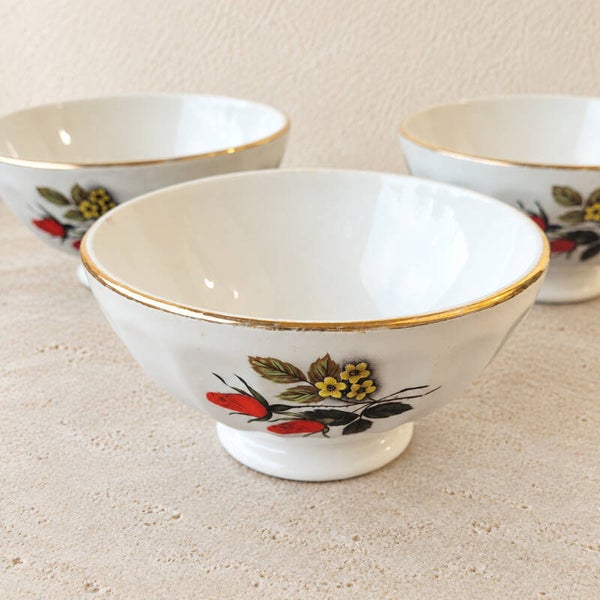 Ensemble de 3 bols décorés de roses – vaisselle vintage fleurie