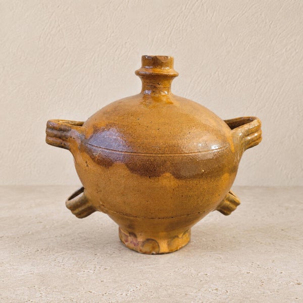 Cruche à 4 anses en terre cuite vernissée – jarre vintage décorative