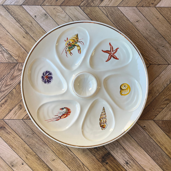 Assiettes à huîtres et crustacés – décor marin vintage