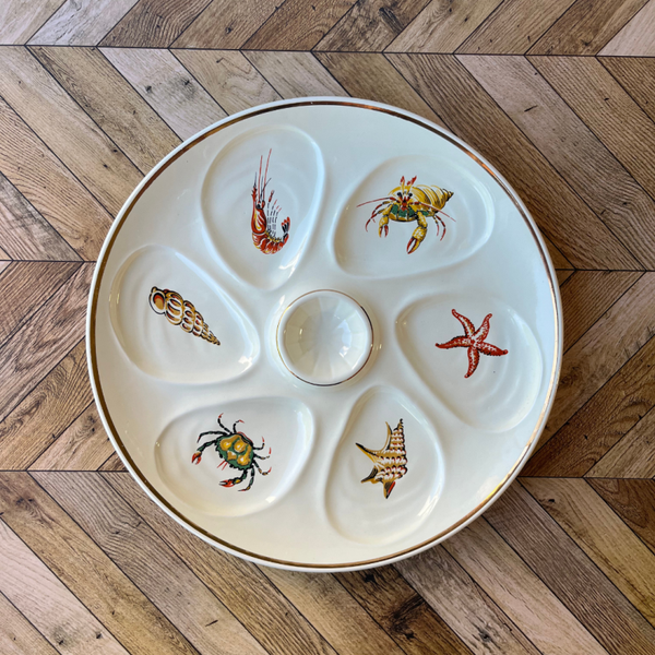 Assiettes à huîtres et crustacés – décor marin vintage