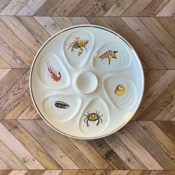 Assiettes à huîtres et crustacés – décor marin vintage