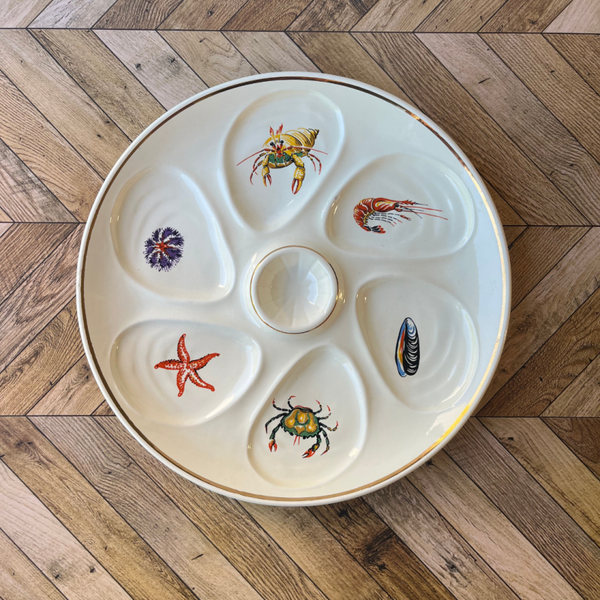 Assiettes à huîtres et crustacés – décor marin vintage