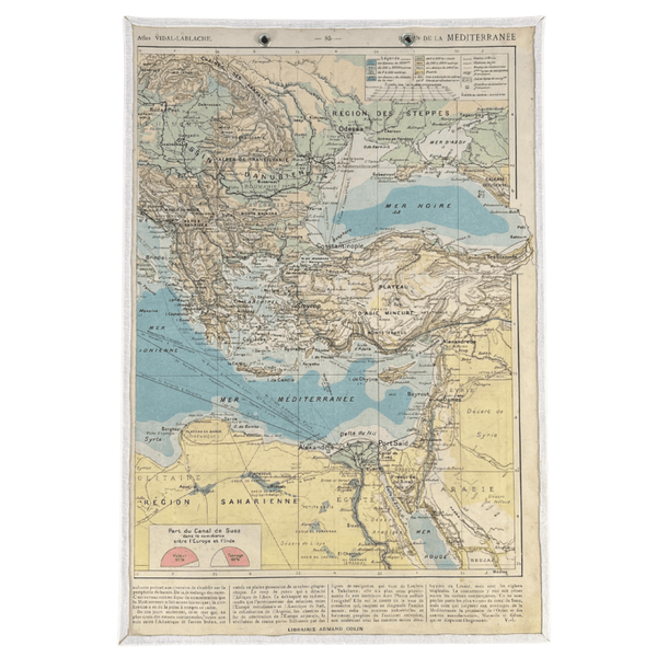 Carte Vidal-Lablache du bassin de la Méditerranée (début XXème)