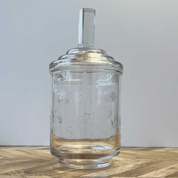 Grande bonbonnière ancienne en verre gravé