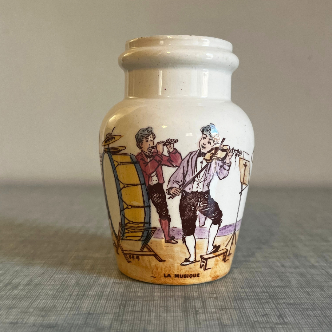 Pot à moutarde ancien “Les Musique” – faïence de Lunéville