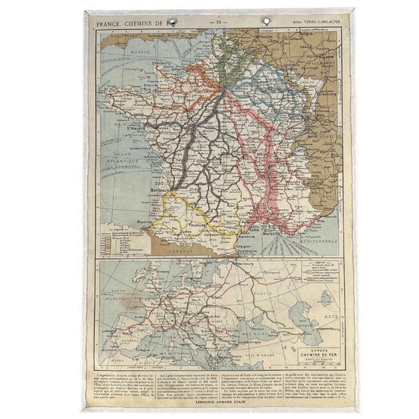 Carte Vidal-Lablache France Chemins de fer (début XXème)