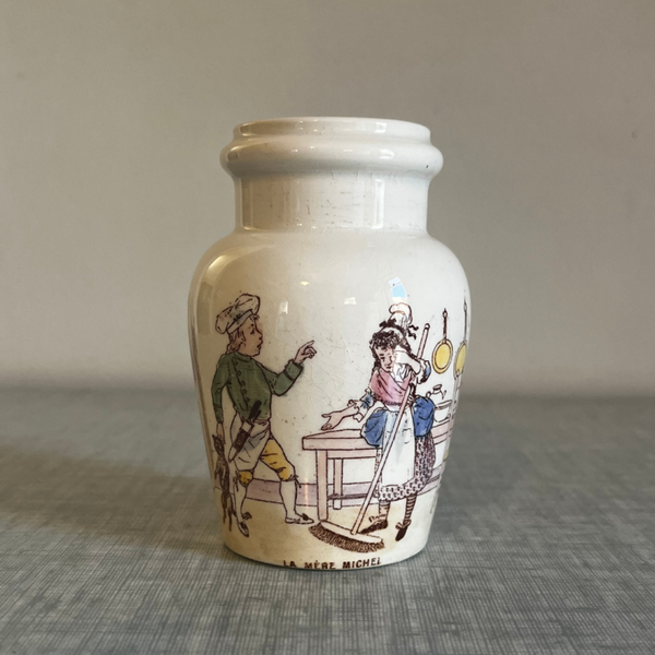 Pot à moutarde ancien “La Mère Michel” – faïence de Lunéville