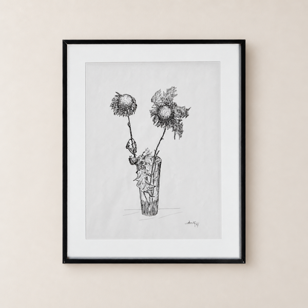 Bouquet de chardons – dessin à l’encre de Chine signé Berte (1967)