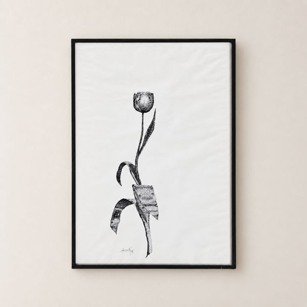 Tulipe – dessin à l’encre de Chine signé Berte (1969)