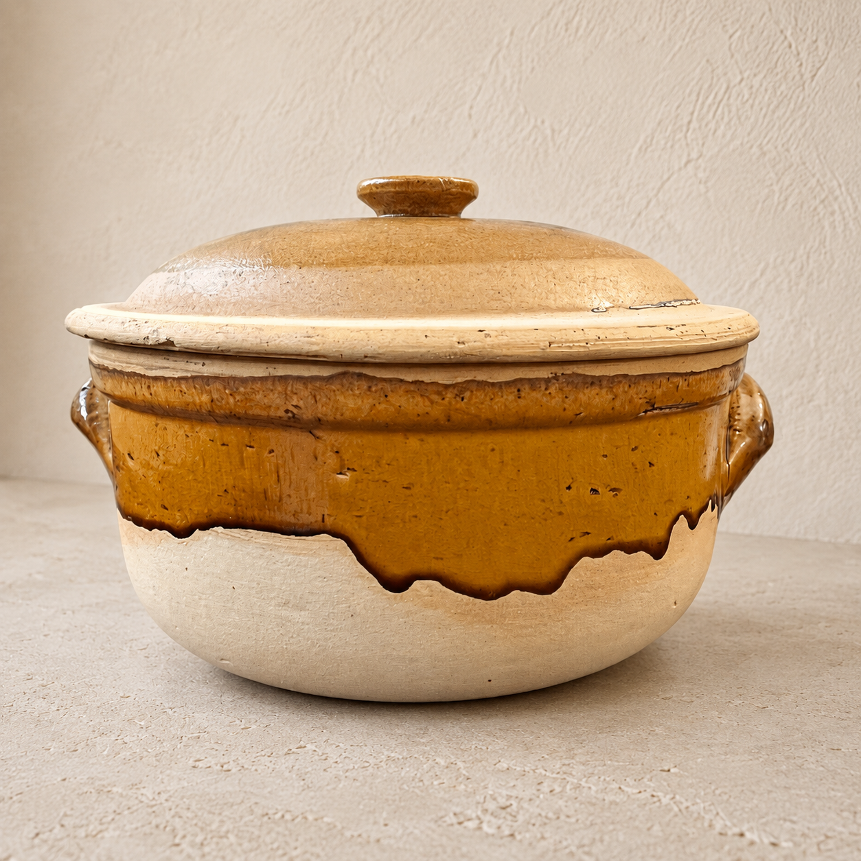 Plat en terre cuite vernissée – vaisselle rustique vintage