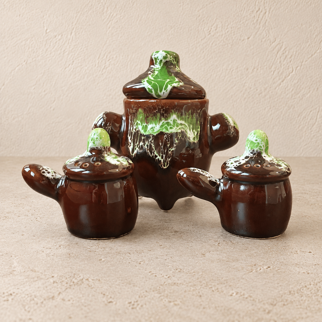 Ménage sel, poivre et moutarde Vallauris – céramique vintage pour l’art de la table