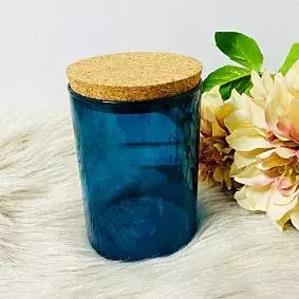 Glazen bokaal met kurkdeksel - Blauw