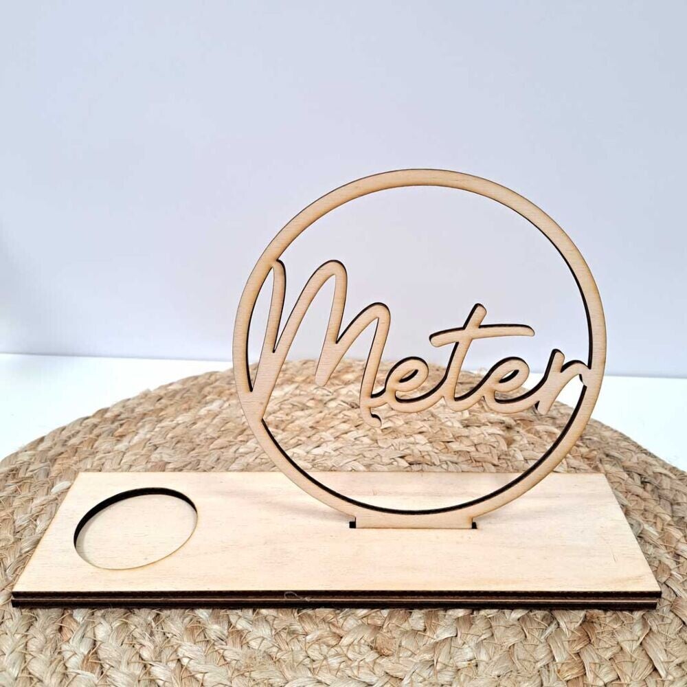 Houten staander rond met dubbel voetje - Meter