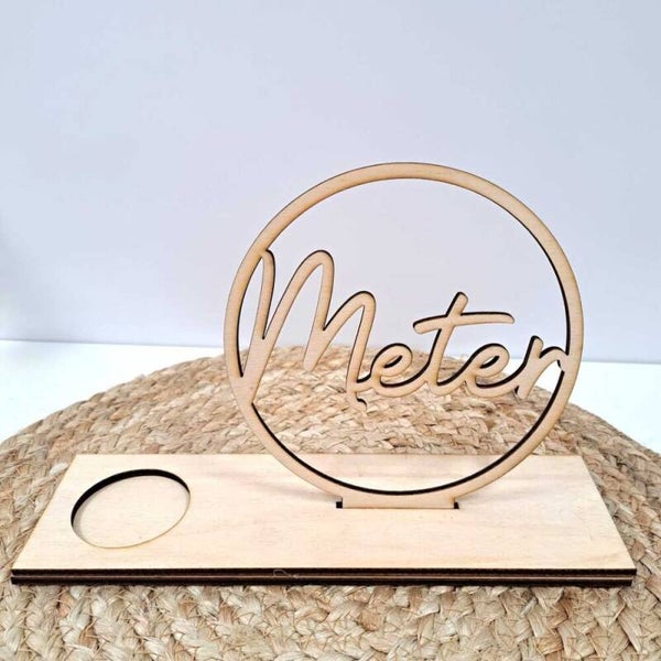 Houten staander rond met dubbel voetje - Meter