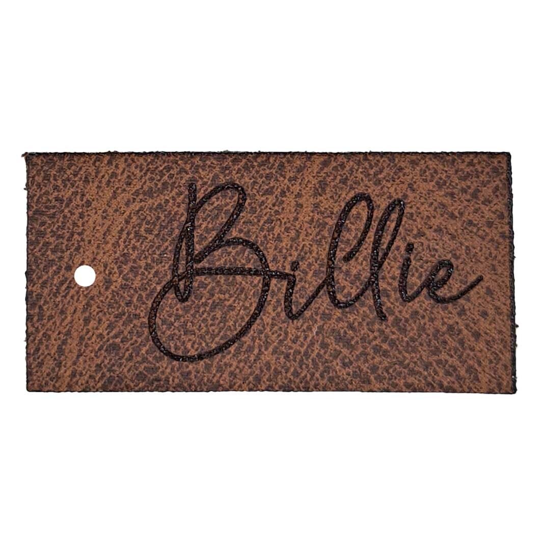 Rechthoekig label in Mississippi Leder met gravure - 20st