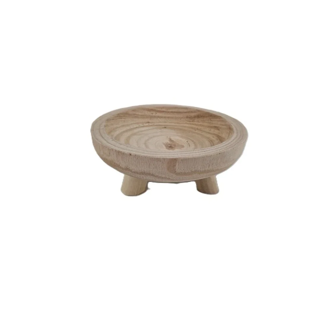 Houten schaal rond op voet - 20cm
