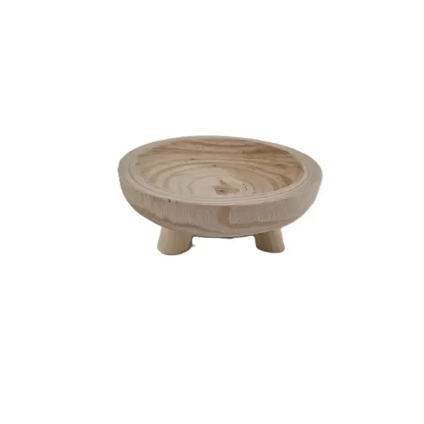 Houten schaal rond op voet - 20cm