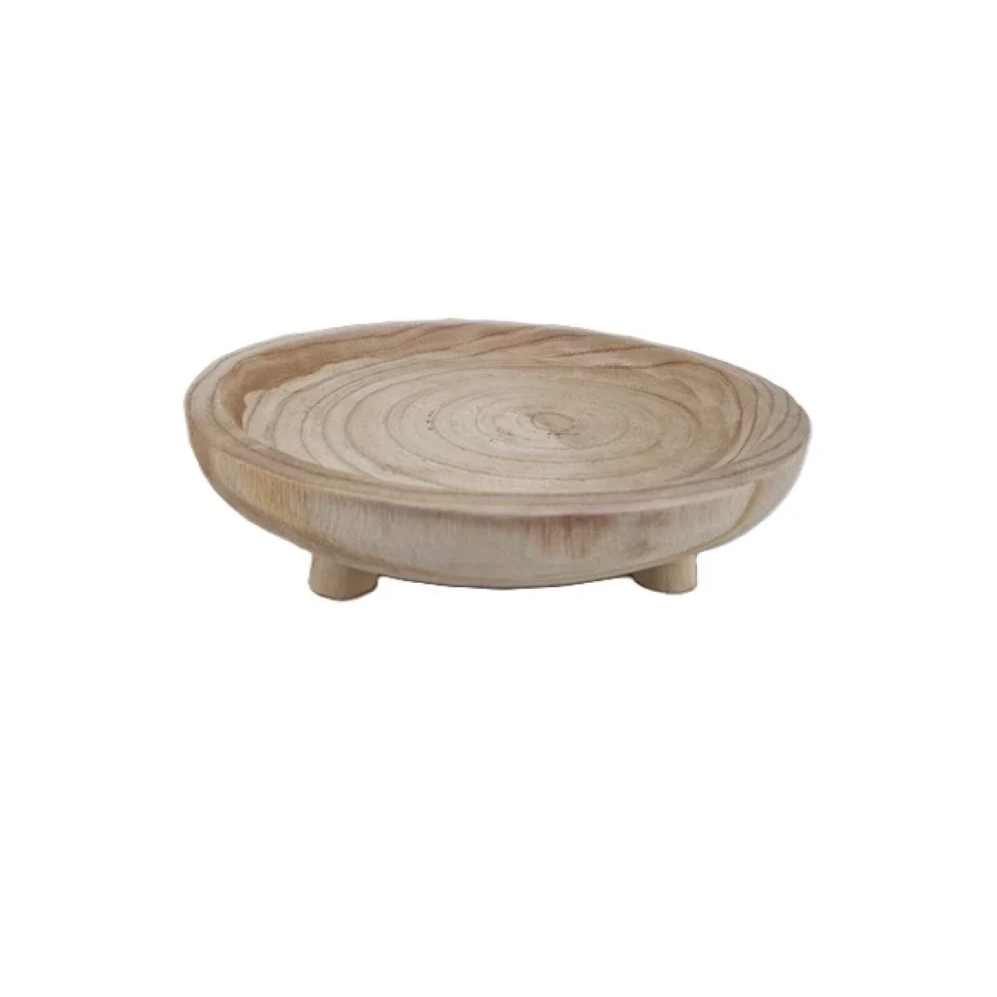 Houten schaal rond op voet - 35cm