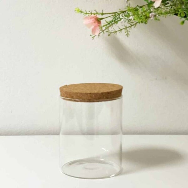 Glazen bokaal met kurkdeksel - 13,5cm