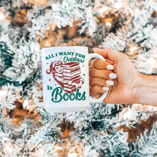 🎄Tasse en céramique Tout ce que je veux pour Noël | Littéraire | Tasse de Noël | Tasse de livre