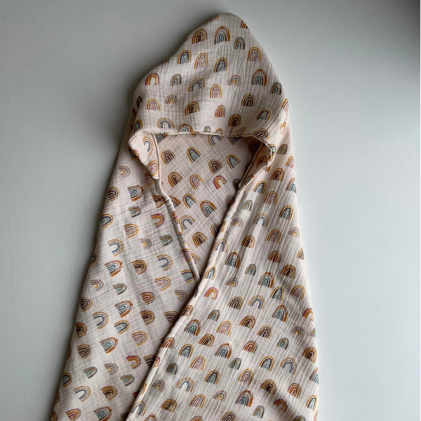 Badcape regenboog-beige