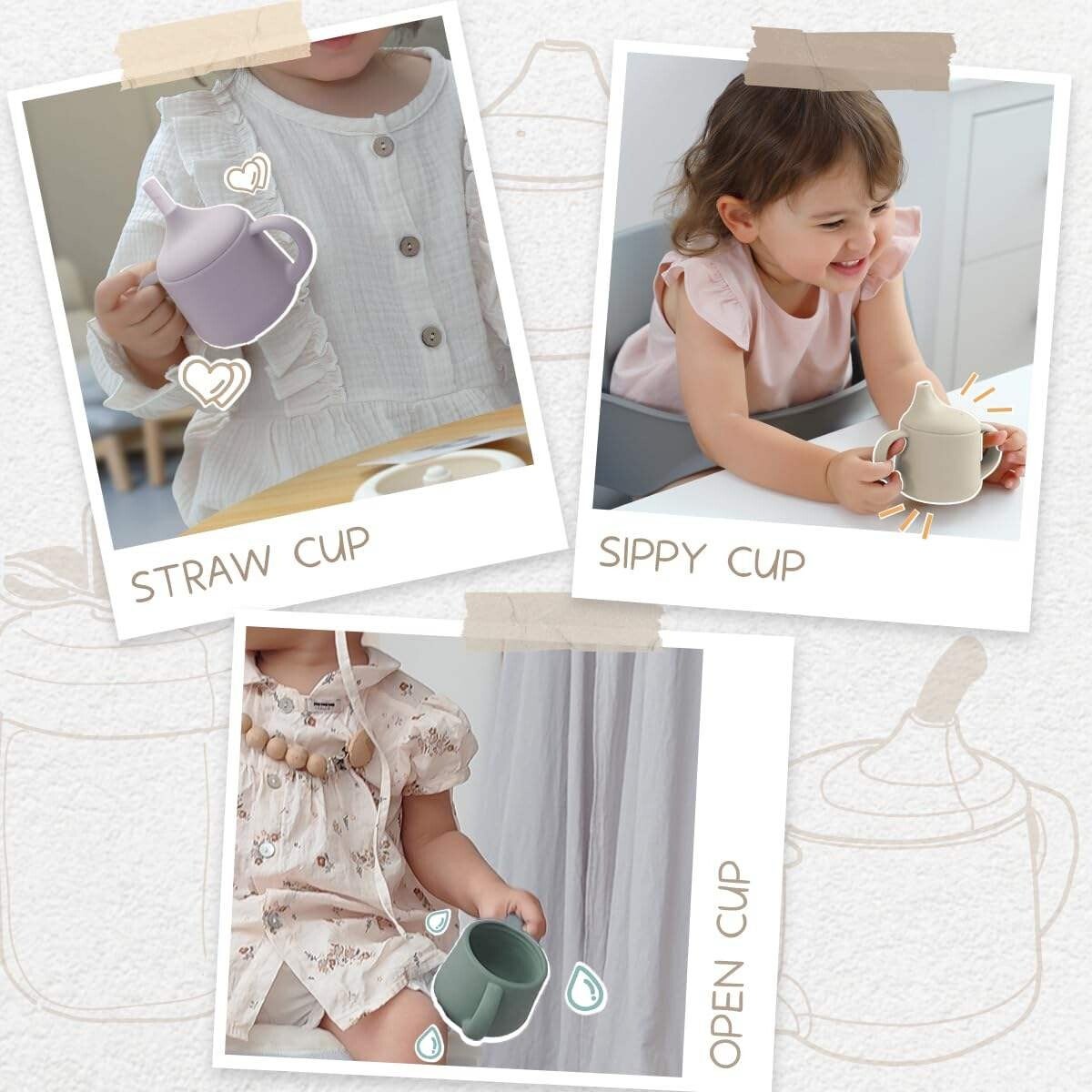 Silicone Baby Training Cup with Straw Classic Design for Infants Toddlers and Kids Comes with Tray-for Camping