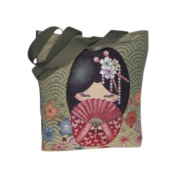 Sacs tote bags cousus main | Kokeshi kaki | Créations artisanales en tissu