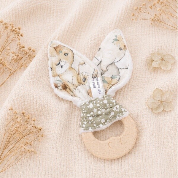 Anneau de préhension bébé en bois et tissu – Création artisanale – Cadeau naissance, Modèle Bébés animaux