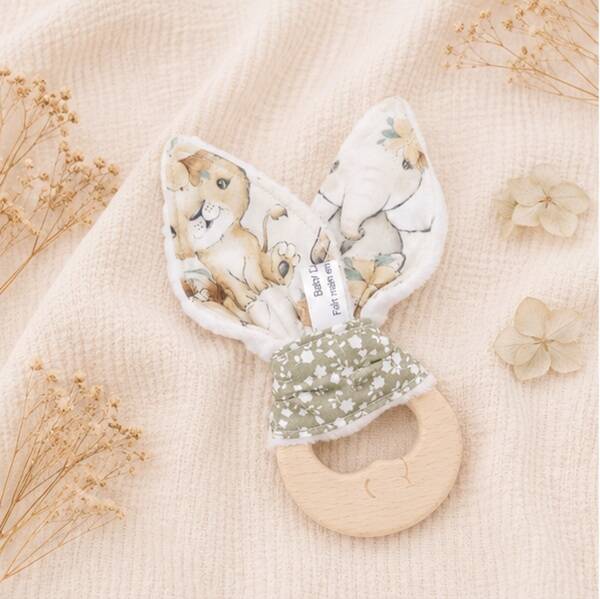 Anneau de préhension bébé en bois et tissu – Création artisanale – Cadeau naissance, Modèle Bébés animaux