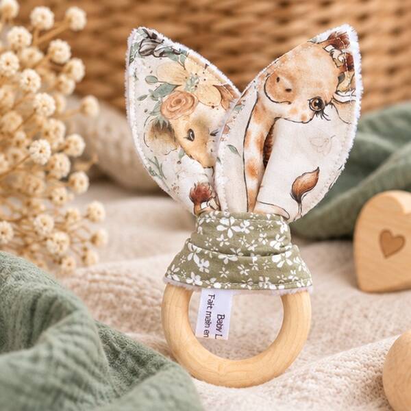 Anneau de préhension bébé en bois et tissu – Création artisanale – Cadeau naissance, Modèle Bébés animaux
