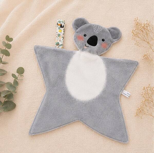 Doudou plat tout doux avec attache-tétine pour bébé – Création artisanale – Modèle Koala