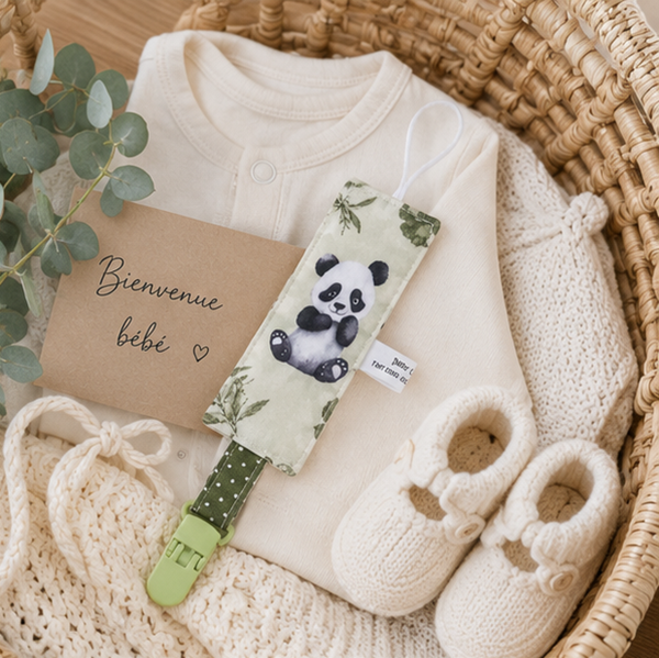 Attache-tétine bébé – Création artisanale cousue main – Modèle Panda