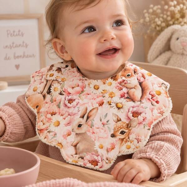 Bavoir pétale bébé en coton et éponge – Bavoir couvrant – Collection Forêt fleurie
