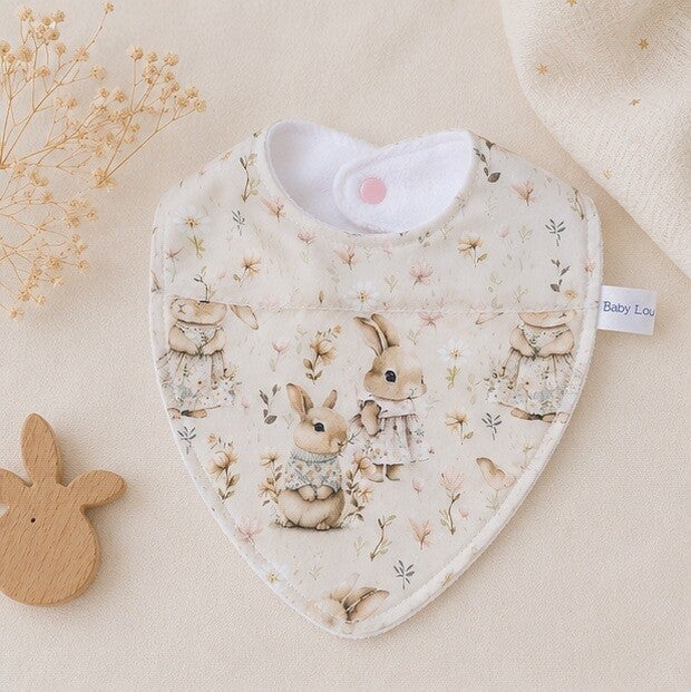 Bavoir bandana bébé en coton et éponge – Cadeau naissance artisanal – Collection L'éveil du printemps