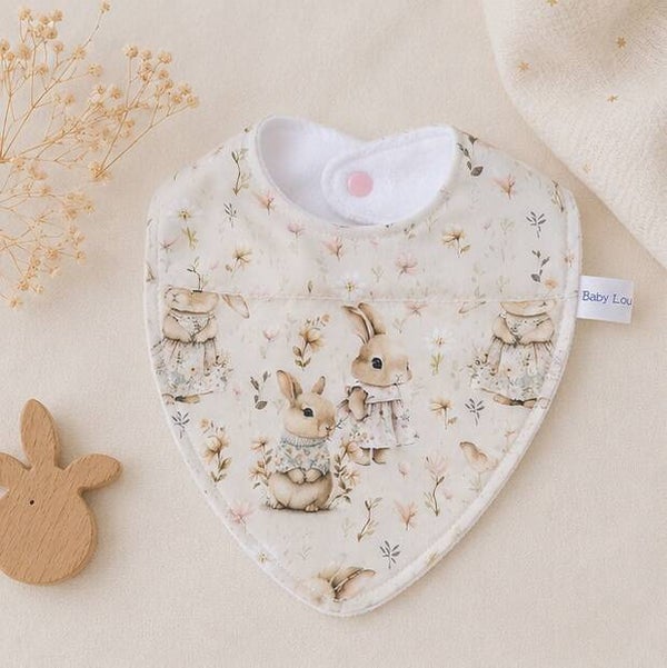 Bavoir bandana bébé en coton et éponge – Cadeau naissance artisanal – Collection L'éveil du printemps