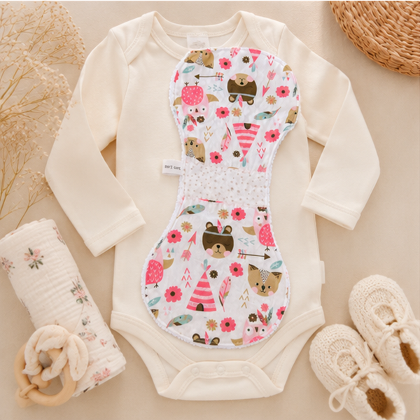 Bavoir épaule bébé en coton et éponge – Protection allaitement et biberon – Modèle Animaux indiens