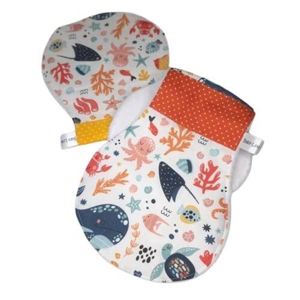Bavoir épaule bébé en coton et éponge – Protection allaitement et biberon – Collection Animaux marins